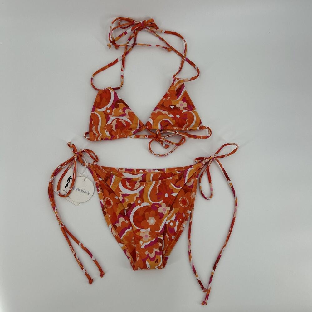 Kulani Kinis Bikini Set Womens XS Floral Retro Orange Triangle